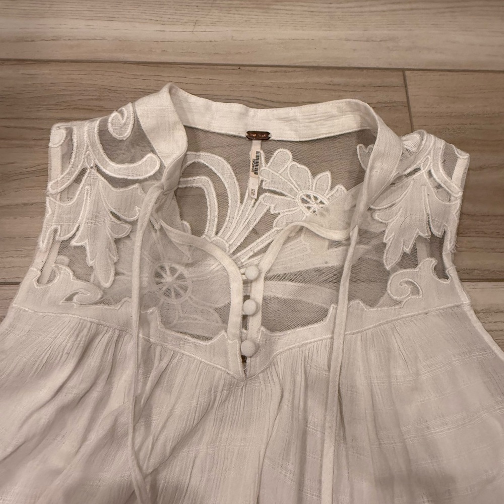 Free People White Sheer Embroidered Blouse - Picture 2 of 4